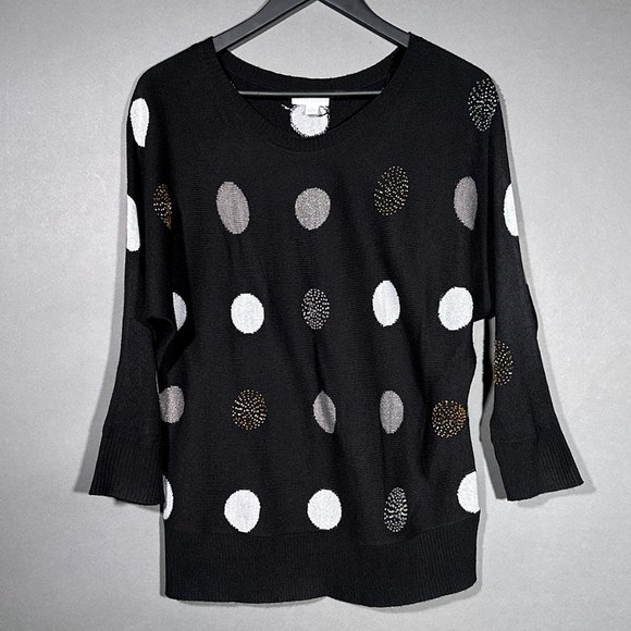Charter Club Black Lightweight Sweater Silver/Gold Circles With Beads Size L - Picture 2 of 12